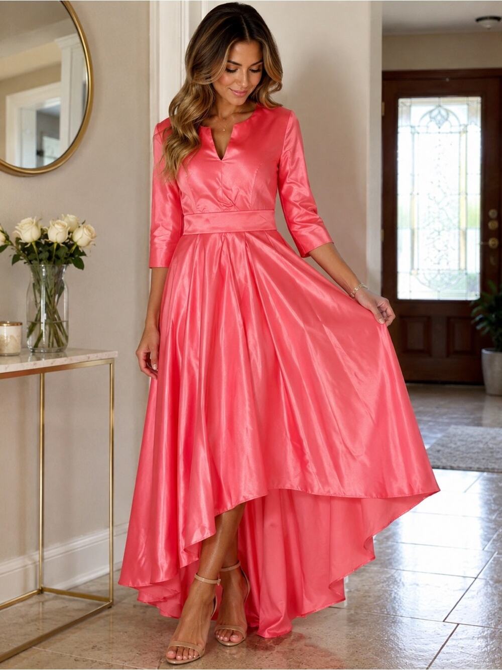 NWT Women’s Size 18 Coral Satin High-Low Formal Dress Wedding Guest Prom